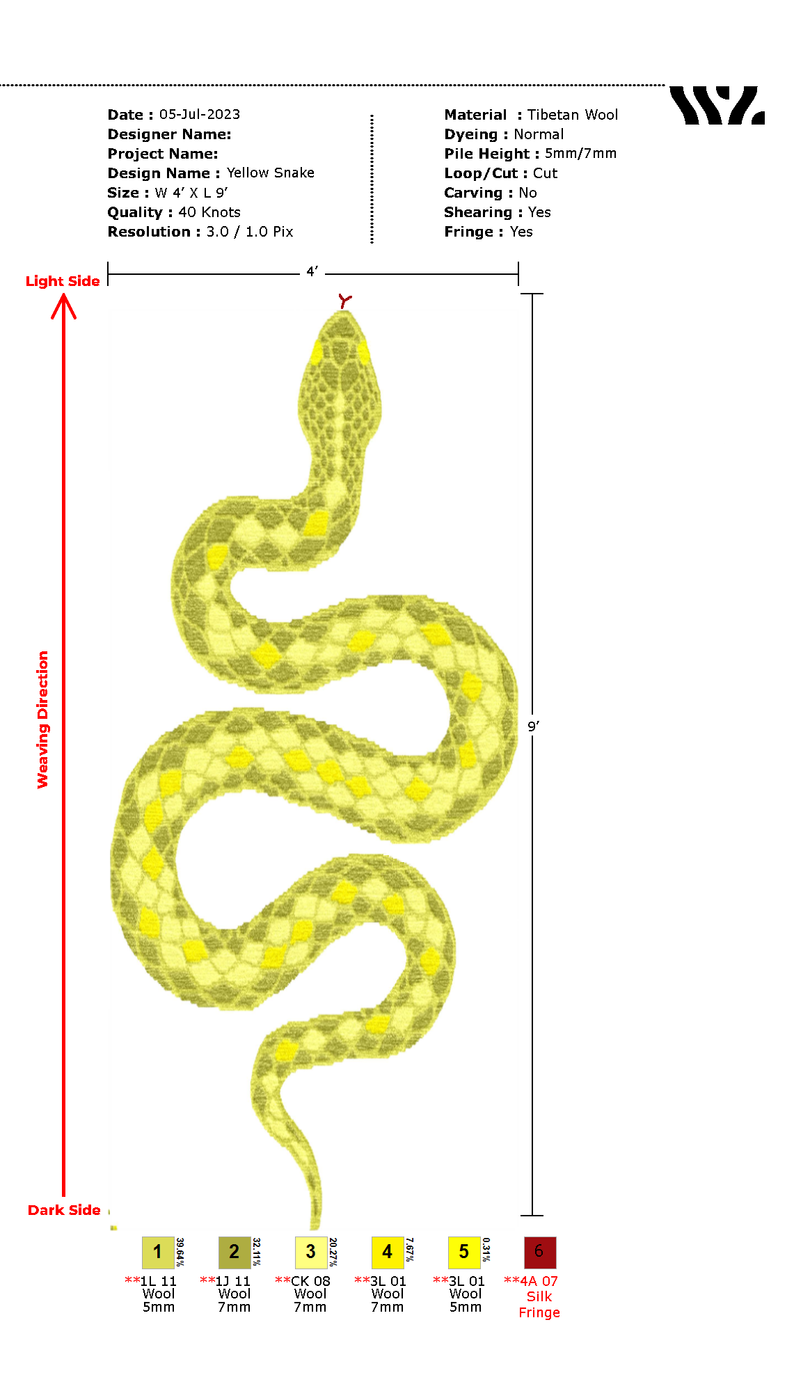 YELLOW SNAKE RUG